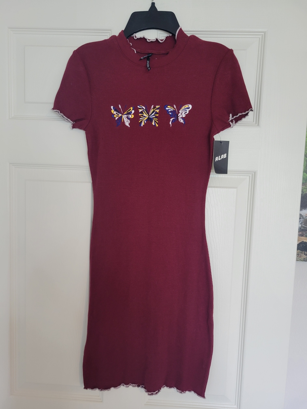 NWT A-lab Maroon Bodycon Streetwrear Dress With Butterflies Sz Small